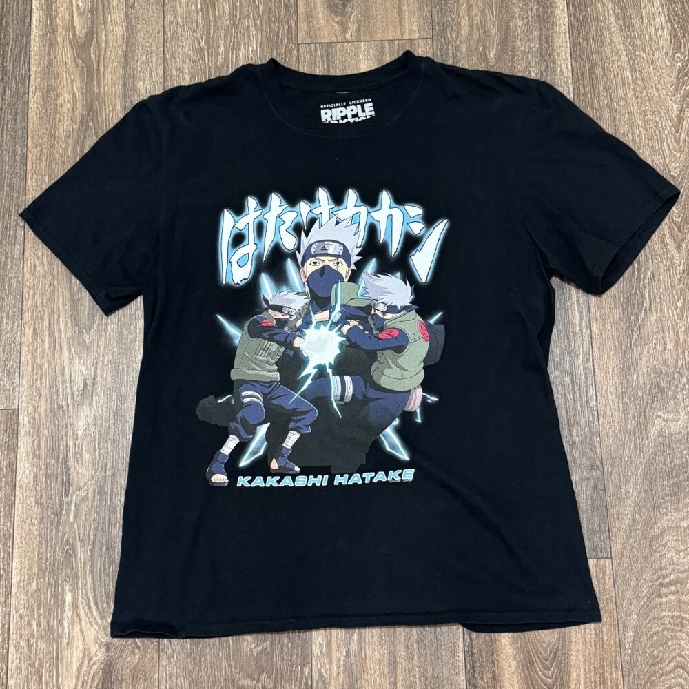 VTG Naruto Shirt Men's Medium Black Kakashi Hatake Shonen Anime Tee Y2K 00s